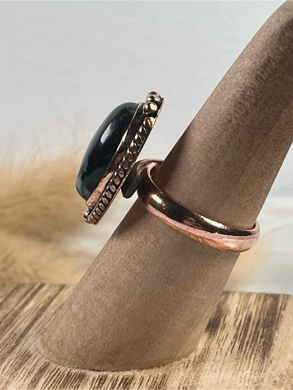 Solid Copper Zebra Jasper Gemstone Ring Size 7.75 Adjustable
